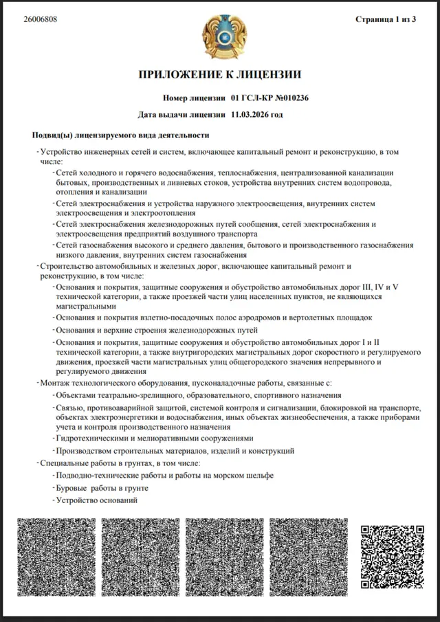 Лицензияға қосымша: лицензияланатын қызмет түрінің кіші түрлері, 3 бет